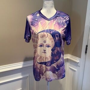 Purple Sun & Moon Graphic V-Neck Women's Top